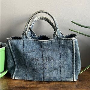 Prada Canapa Denim Blue Small Tote